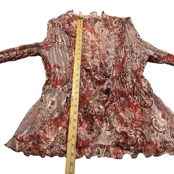 Vtg Notations Womens Sz XL Y2K Scarf Print Babydoll Fairy Top Sheer Layering Tie - Picture 13 of 15